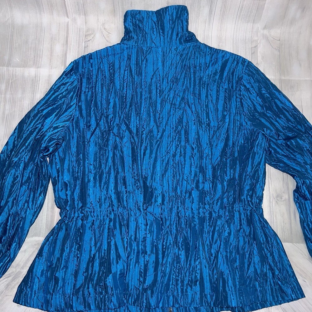 Ruby Rd. Jacket Top Shiny Blue Crinkle Look size 8P 1032 - Picture 3 of 14